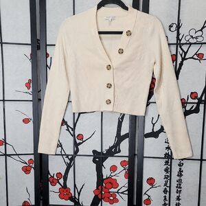 Ronny Kobo “Yula” Sweater Cream Color Tortoise Shell Buttons Cropped Size Small